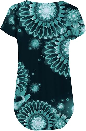 Miniatura 4 de Womens Tops Hide Belly Tunic 2023 Summer Short Sleeve T Shirts Long Flowy Shirts Floral Print Blouses for Leggings
