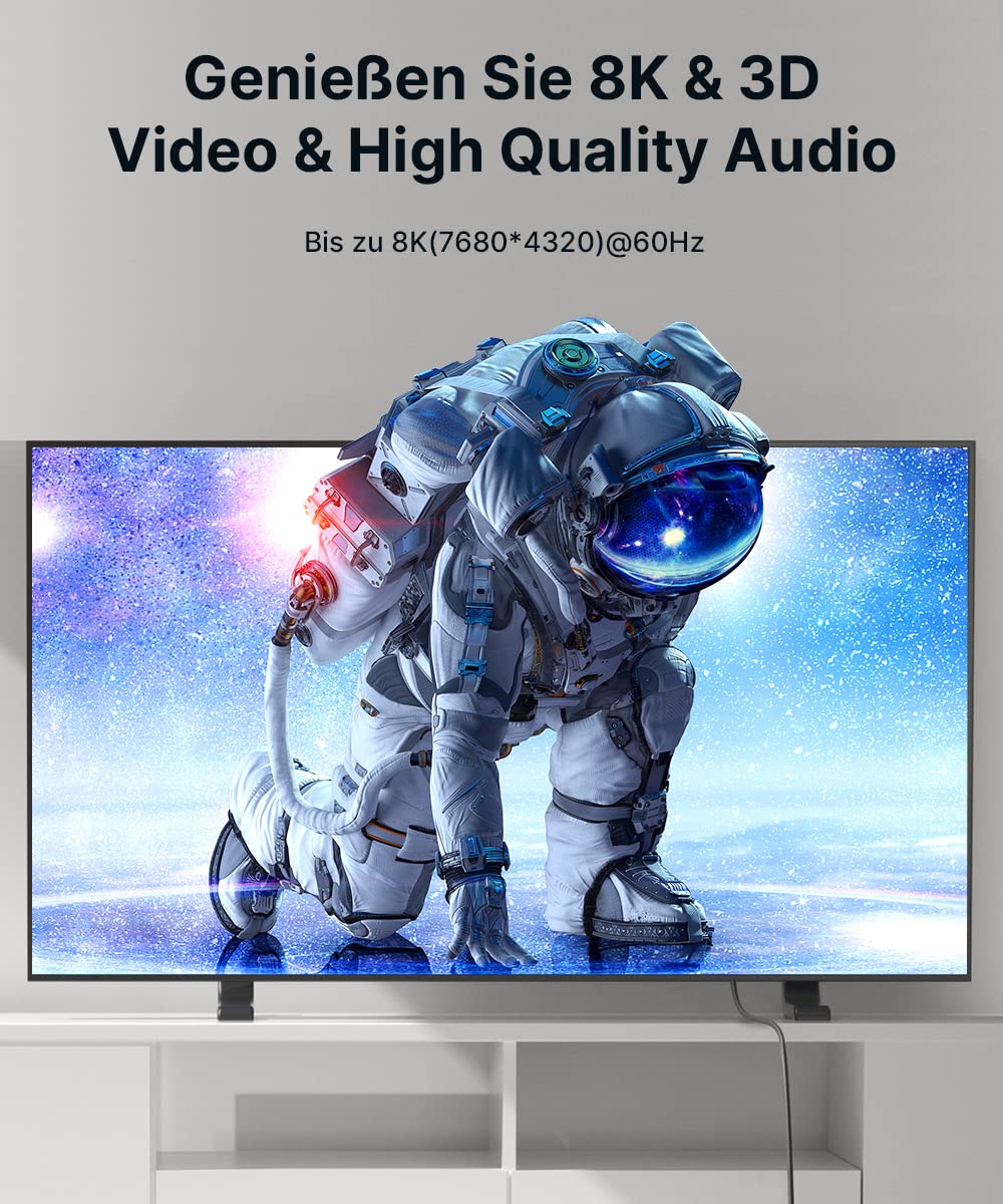 JSAUX Cable HDMI 8K, 7,5 m, 2 piezas, 4K & 8K HDMI 2.1, 48 Gbps, HDMI de alta velocidad, 4K@120 Hz, 144 Hz, 8K@60 Hz, HDCP 2.2 & 2.3, HDR 10+, eARC, compatible con monitor UHD TV PS5 PS4 Dolby