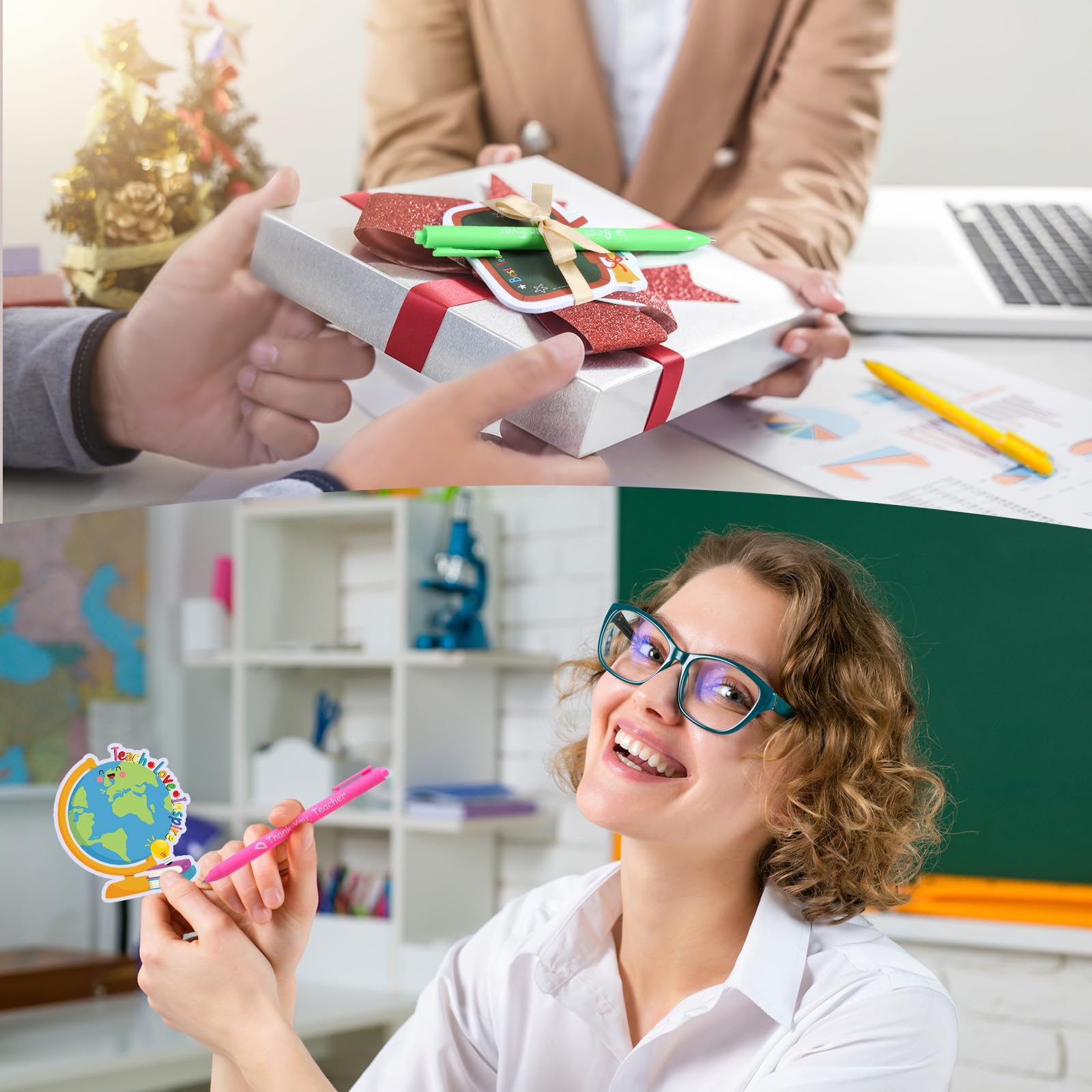 24 Sets Haftnotizen und Stifte für Lehrer, Wertschätzungsgeschenke, Bulk-Bleistiftbuch, Tafel, Apfelstrauß, selbstklebende Notizblöcke, Kugelschreiber für Lehrer, Geschenk, Schulbedarf