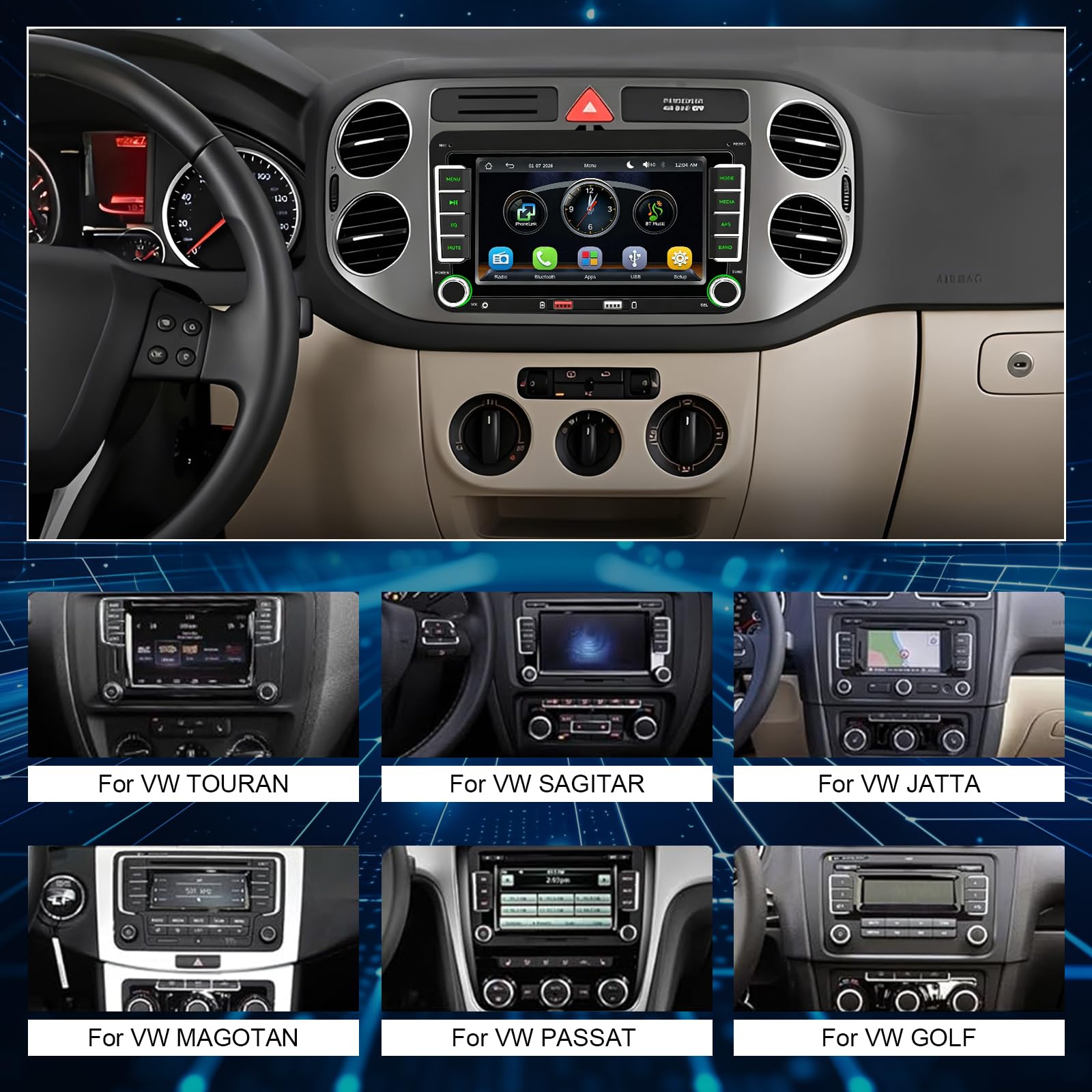 Autoradio avec CarPlay et Android Auto pour VW EOS 2007-2016