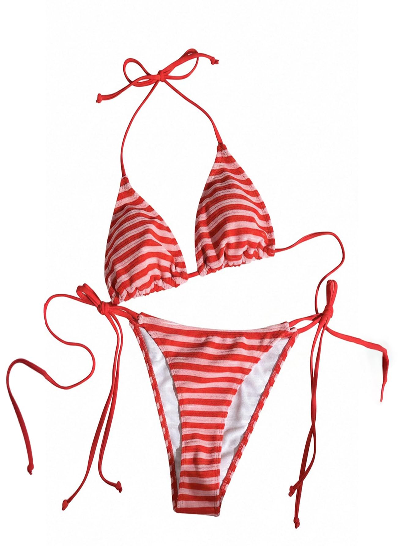 GORGLITTER Set bikini da donna a righe, con allacciatura al collo, bikini e bikini, 2 pezzi, costume da bagno