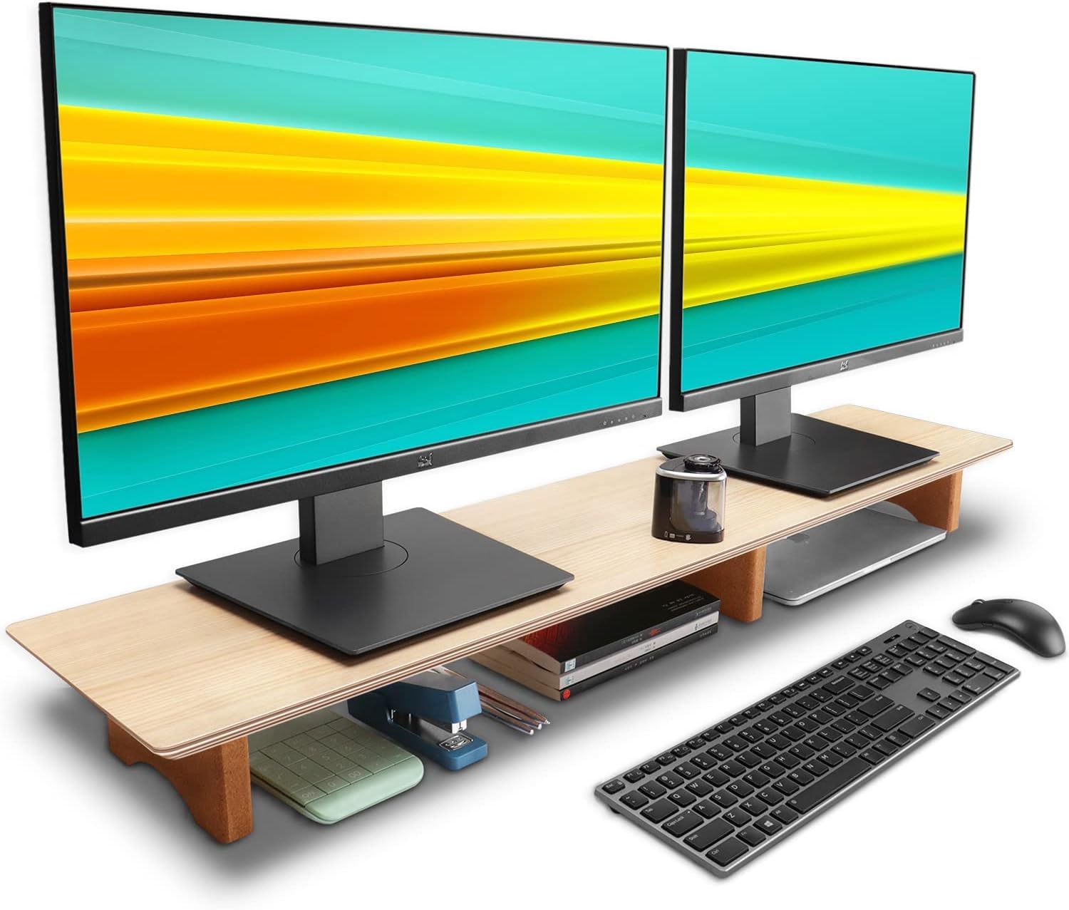 Aothia Soporte para Monitor Grande, Estante de Madera para Escritorio con Patas de Corcho ecológico para computadora portátil/computadora/TV/PC/impresoras para Accesorios de Oficina