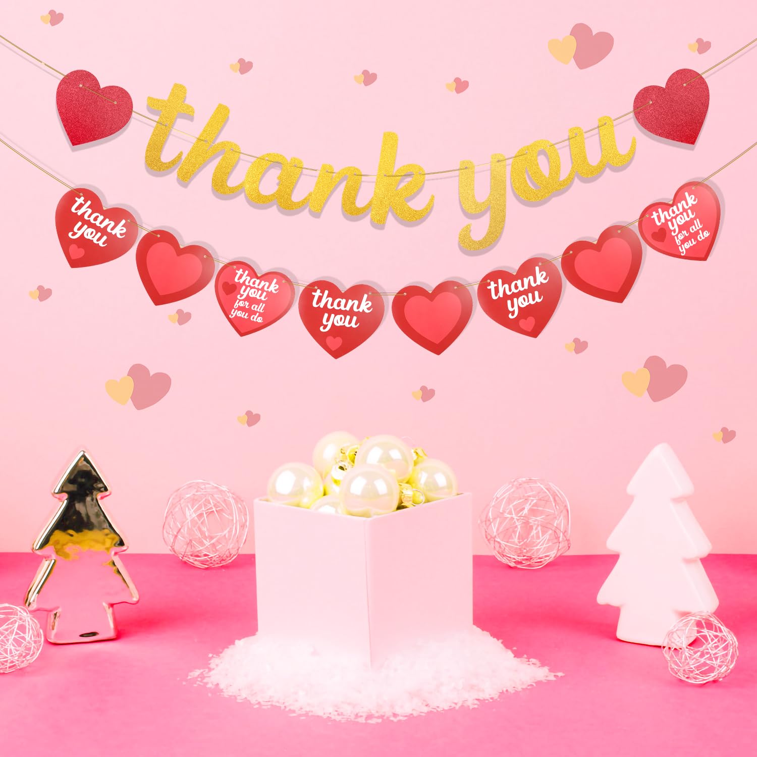 Thank You Banner - No-DIY Glitter Teacher Appreciation Decorations for Staff Employees, Doctor, Nurse, Gold - Image 3