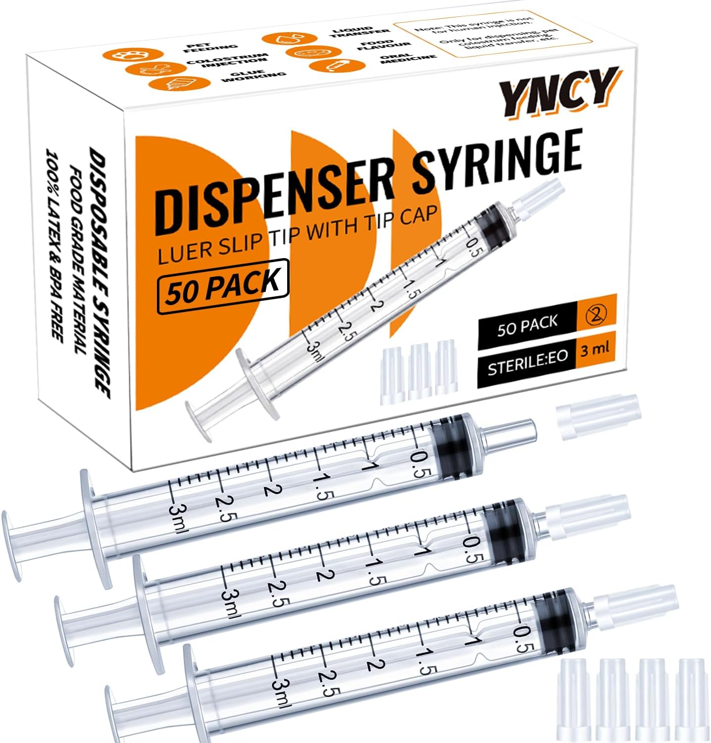 100 Pack 20ml Syringes with Cap for Liquid, 20cc syringe Whole Pack Bulk Sterile Sealed, No Needle