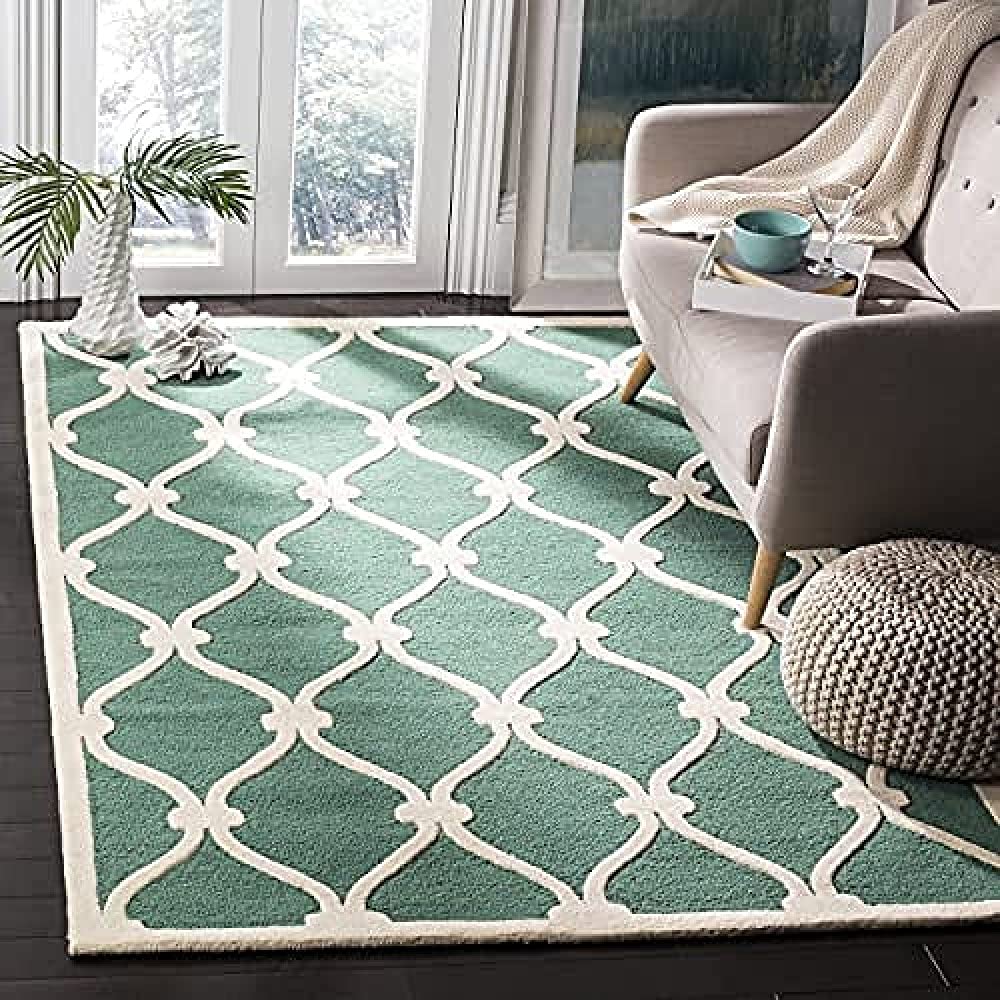 Safavieh Modern Indoor Hand Tufted Rectangle Area Rug, Cambridge Collection, CAM710, in Teal / Ivory, 122 X 183 cm for Living Room, Bedroom or Any Indoor Space