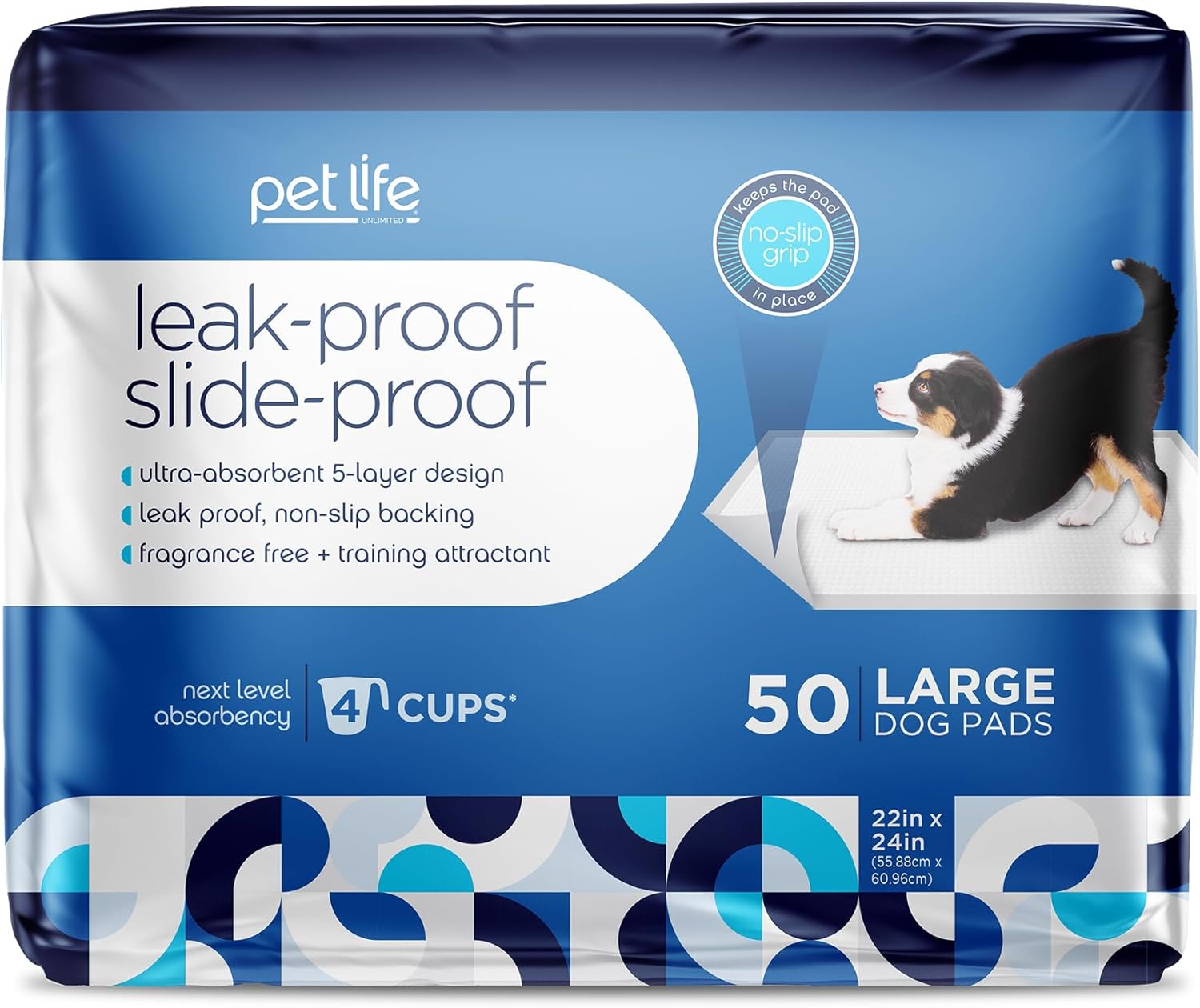 Pet Life Unlimited Leak-Proof Slide-Proof Large Puppy Pads, Pee Pads for Dogs, Dog Training Pads – Bleach & Dye Free Dog Pee Pads – Made in The USA – 24″ x 22″ – 50 Count (L) Pet Life Unlimited Leak-Proof Slide-Proof Large Puppy Pads, Pee Pads for Dogs, Dog Training Pads – Bleach & Dye Free Dog Pee Pads – Made in The USA – 24″ x 22″ – 50 Count (L)