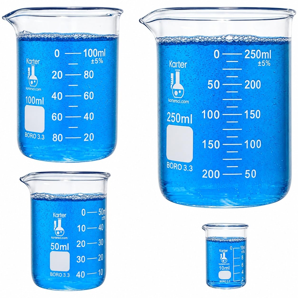 Glass Beaker Set, 4 Sizes, Karter Scientific 214T2
