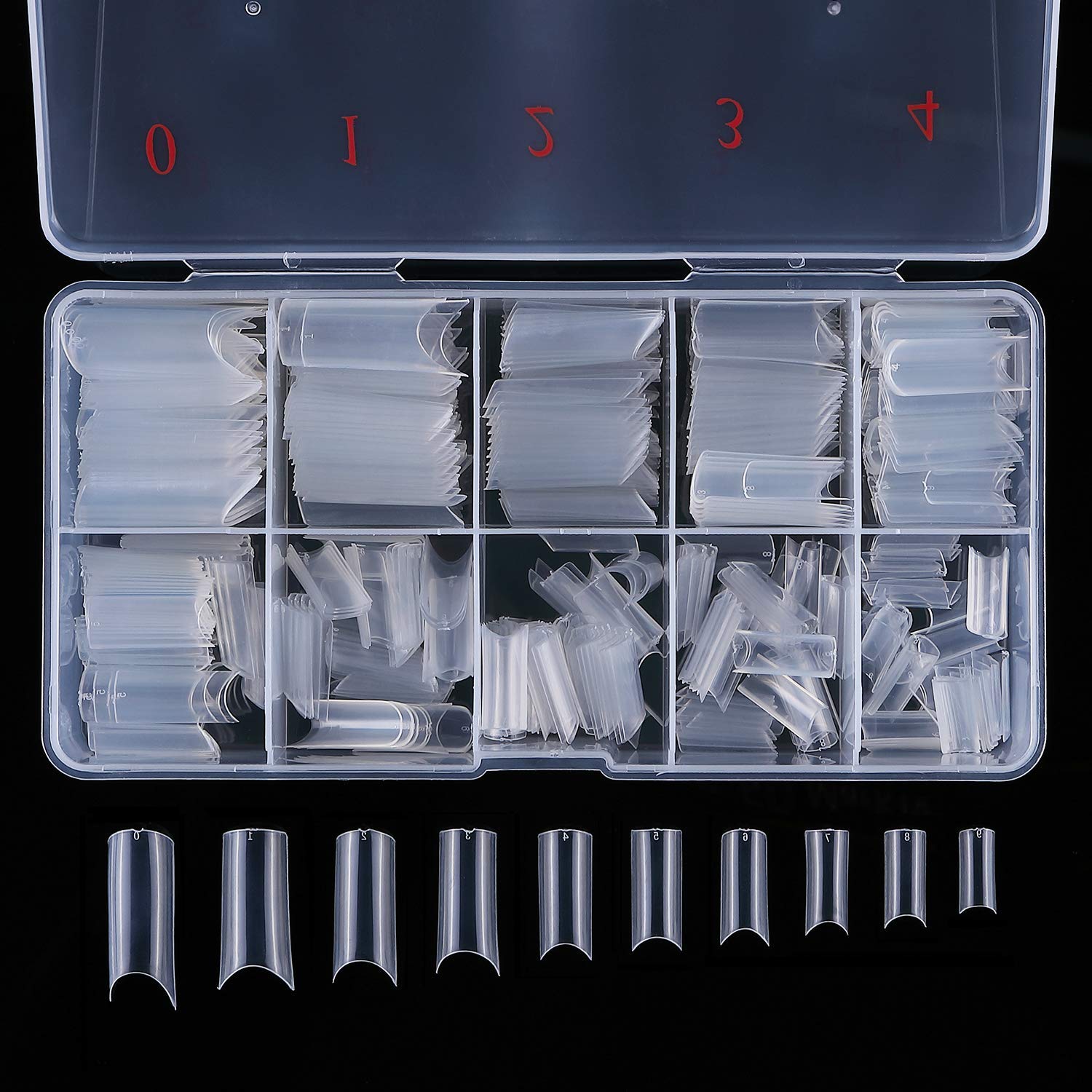 500 Pcs Extra Long C Curve Shape Nail Tips Straight Square False Nails Half Acrylic nail tip with Box DIY Nail Art 10 Sizes(Clear).