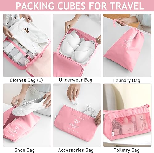 Miniatura 4 de Juego de 8 cubos de embalaje para viajes, organizadores de equipaje de viaje, accesorios de viaje, bolsa grande para artículos de tocador para ropa,