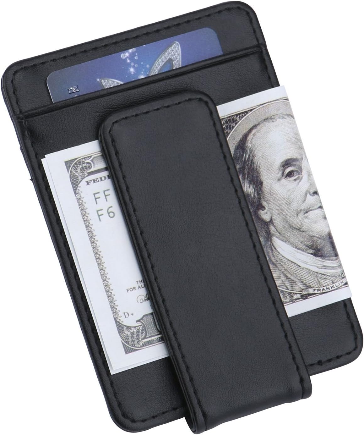 Men's Slim Leather Front Pocket Wallet with Magnetic Money Clip