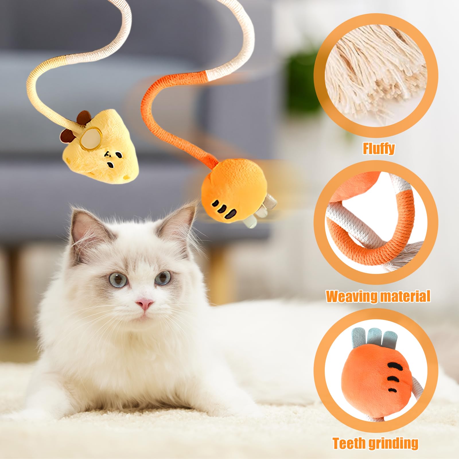 DEARBAG 4 PCS Cat Chew Rope Toys, Handmade Cotton Cats Chew Toy with Plush - Image 3