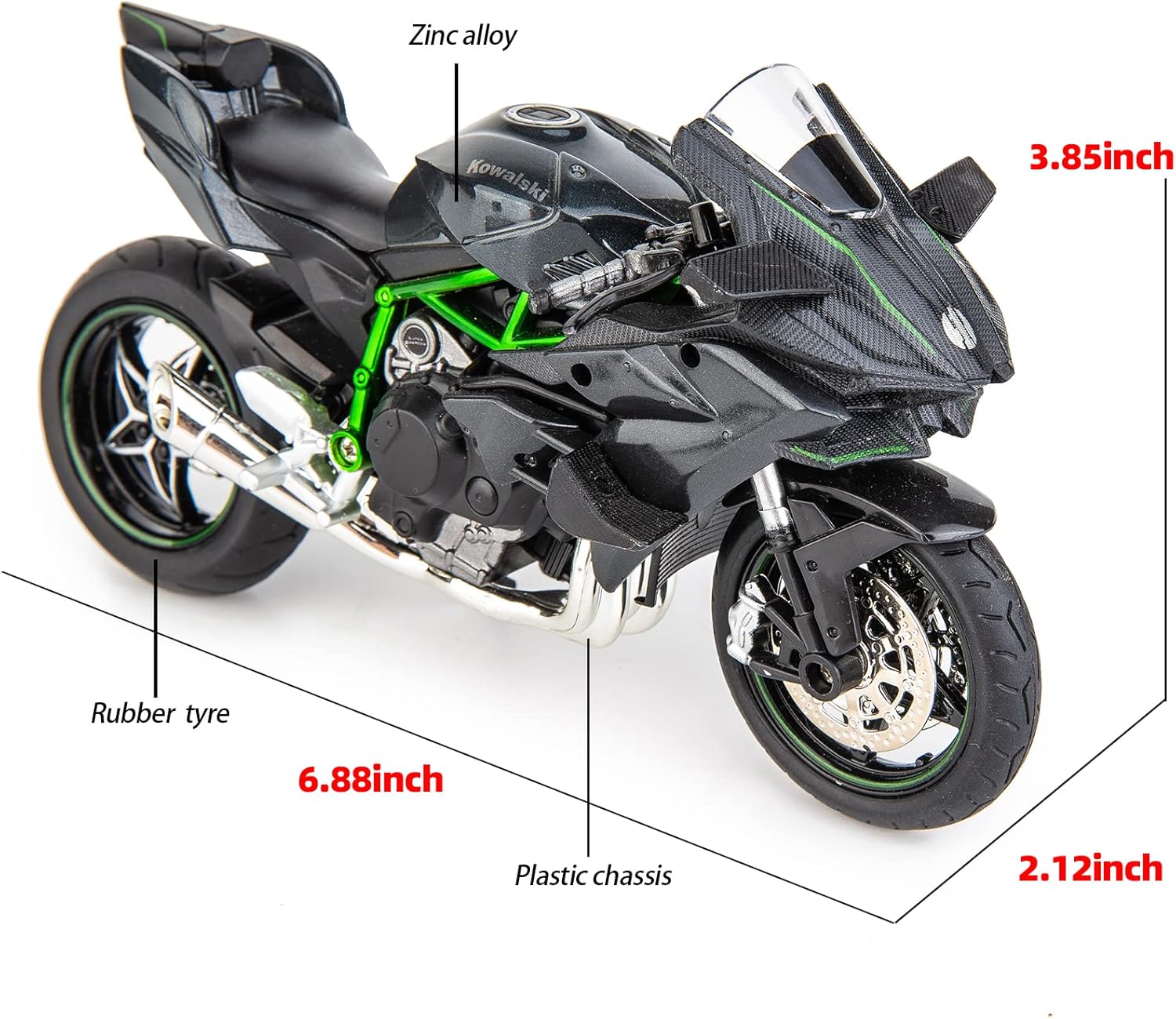 TGRCM-CZ 1:12 Kawasaki Ninja H2R Motorcycle Model, DieCast Model Motorcycle, Suspension and Free Roller, Toy Car - Image 3