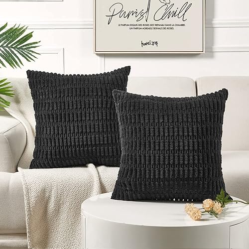 Paquete de 2 fundas de almohada decorativas de felpa estilo bohemio, fundas de almohada de pana suave a rayas para sofá, dormitorio, sala de estar,