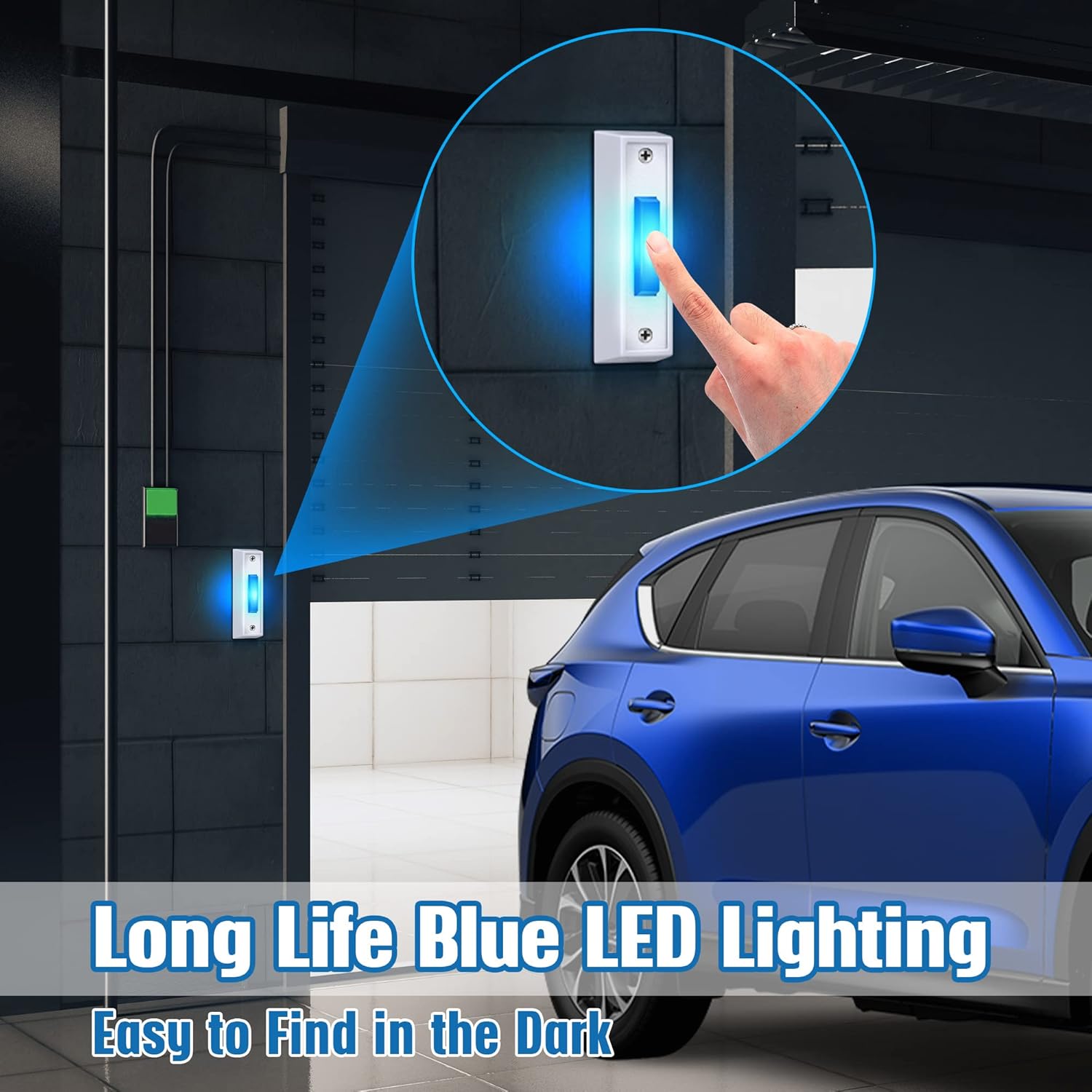 Saillong Lighted Doorbell Button, Wall Mounted Garage Door Switch with Bule LED Light Compatible with Most Wire Doorbell Chimes, Transformer, Ringers, Buzzers(White,1 Pack)
