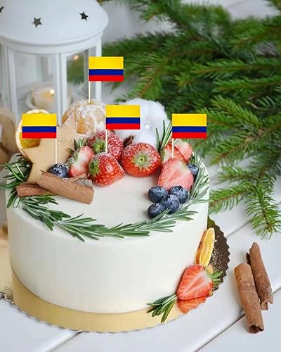 Miniatura 7 de stidsds 100 banderas colombianas con palillos de dientes de Colombiana, mini adornos colombianos pequeños para cupcakes, banderas, banderines para