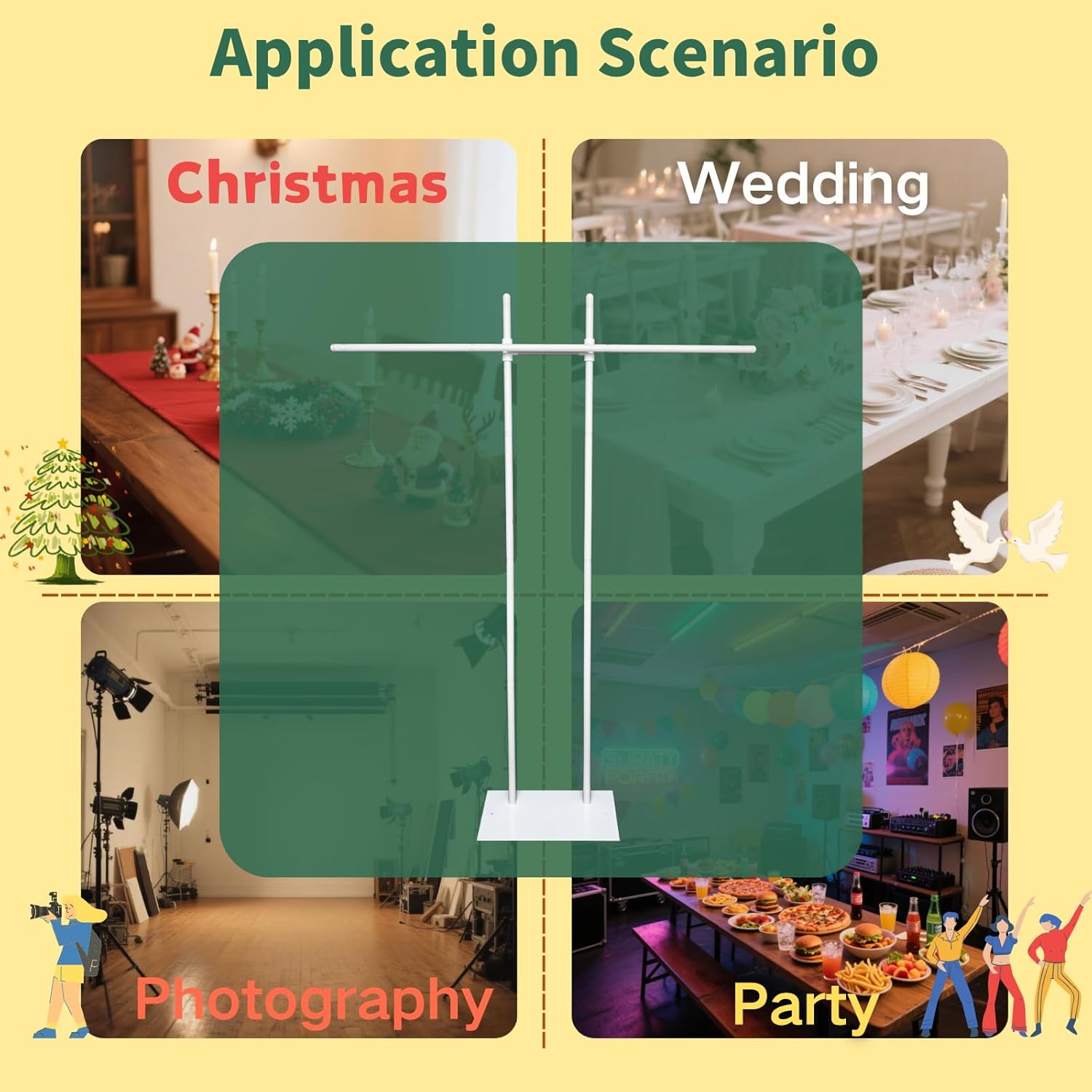 Beyeutao T-Shape Backdrop Stand with Base Adjustable Photo Background Stand 7.2x7.2ft Metal Backdrop Frame Green Screen Background Stand for Photography Studio Parties