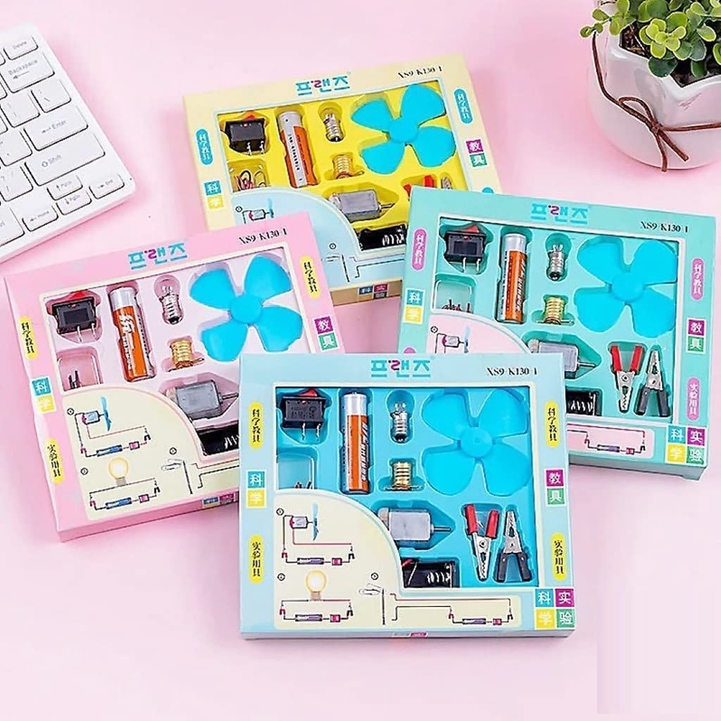 Science School Projects Experiment Kits Fan Light Bulb and Motor Electric Circuit Physics Practice Science Learning Skills Teaching Materials (Set of 12Pcs)