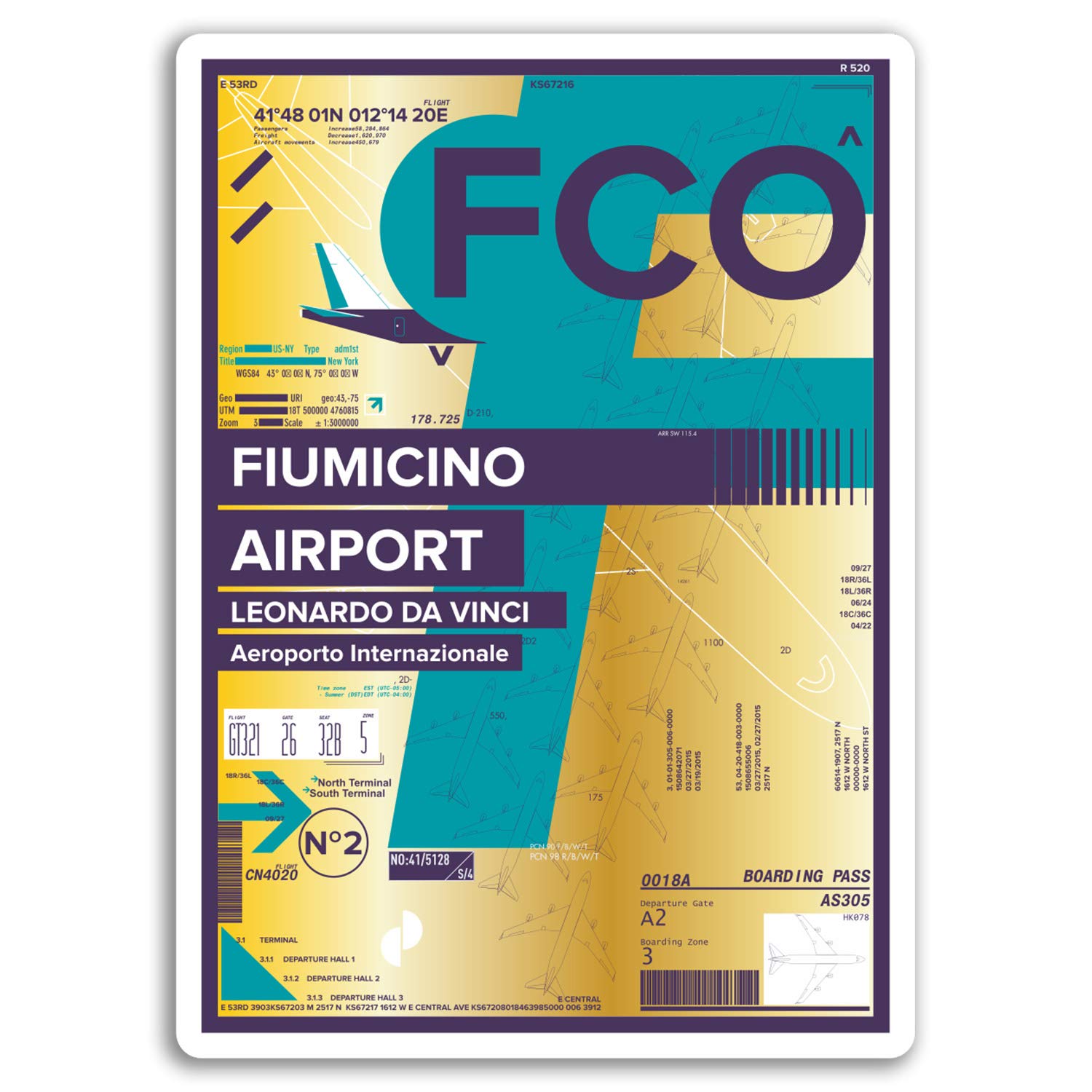 Destinationvinyl Multi 2 X 10Cm Fiumicino Rome Airport Vinyl Stickers - Italy Travel Sticker #17398 (10Cm Tall)
