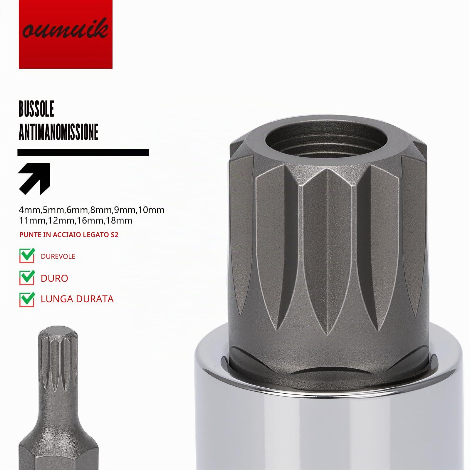 Set di 10 bussole scanalate M4 - M18 Torx Bit Set - Set di chiavi a bussola triple quadrate con custodia