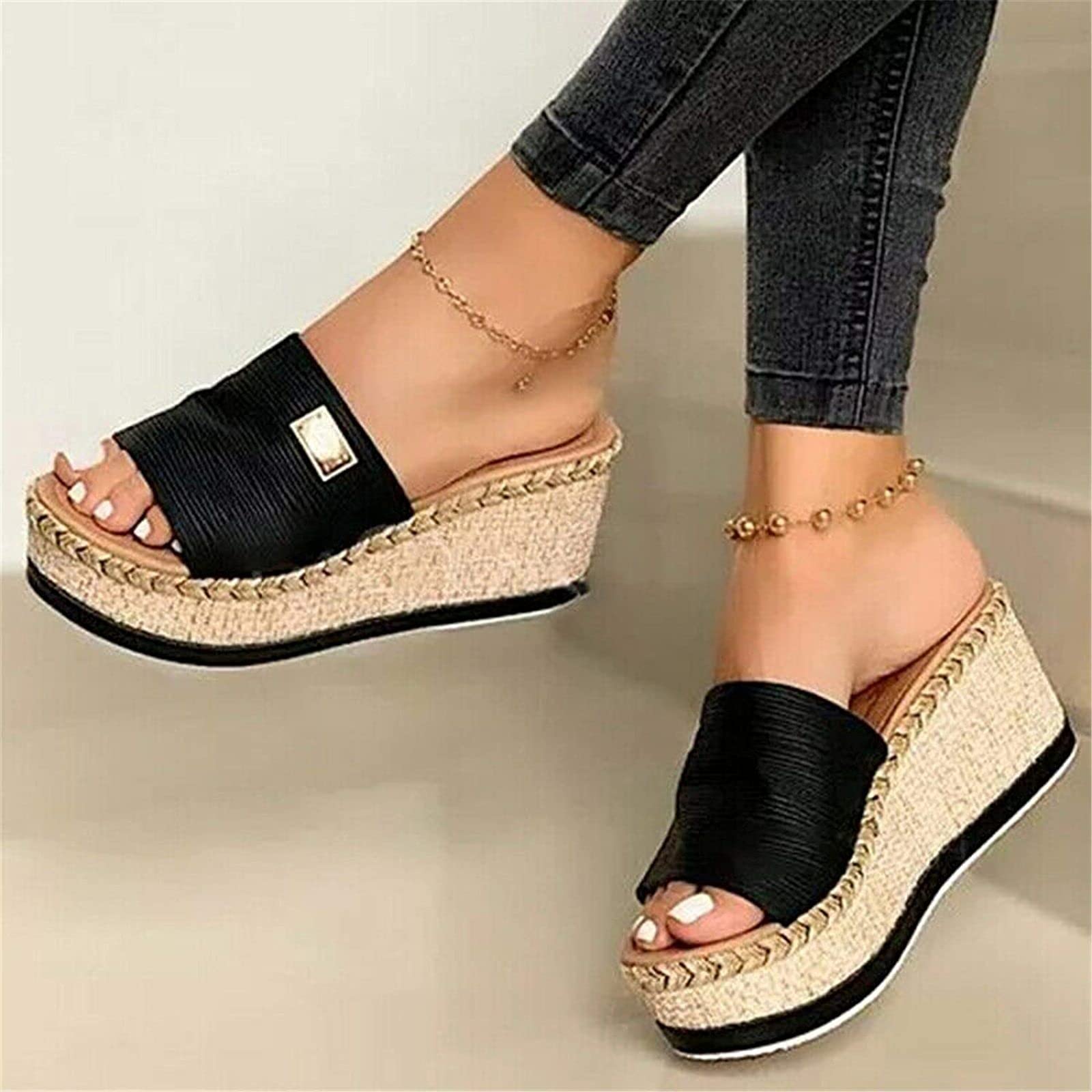 Sandalen voor dames, zomer, plat, strass, sandalen voor dames, comfortabele slippers, open teen, strandschoenen, strasssteentjes, glitter, slippers, vierkant, flip-flops, slip-on, vrijetijdsschoenen