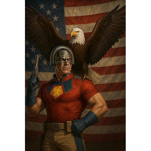 Peacemaker Poster 18x24 – DC Comics Superhero Wall Art with Bald Eagle & American Flag – Patriotic Comic Book Collectible Print for Home, Office, or Game Room Décor
