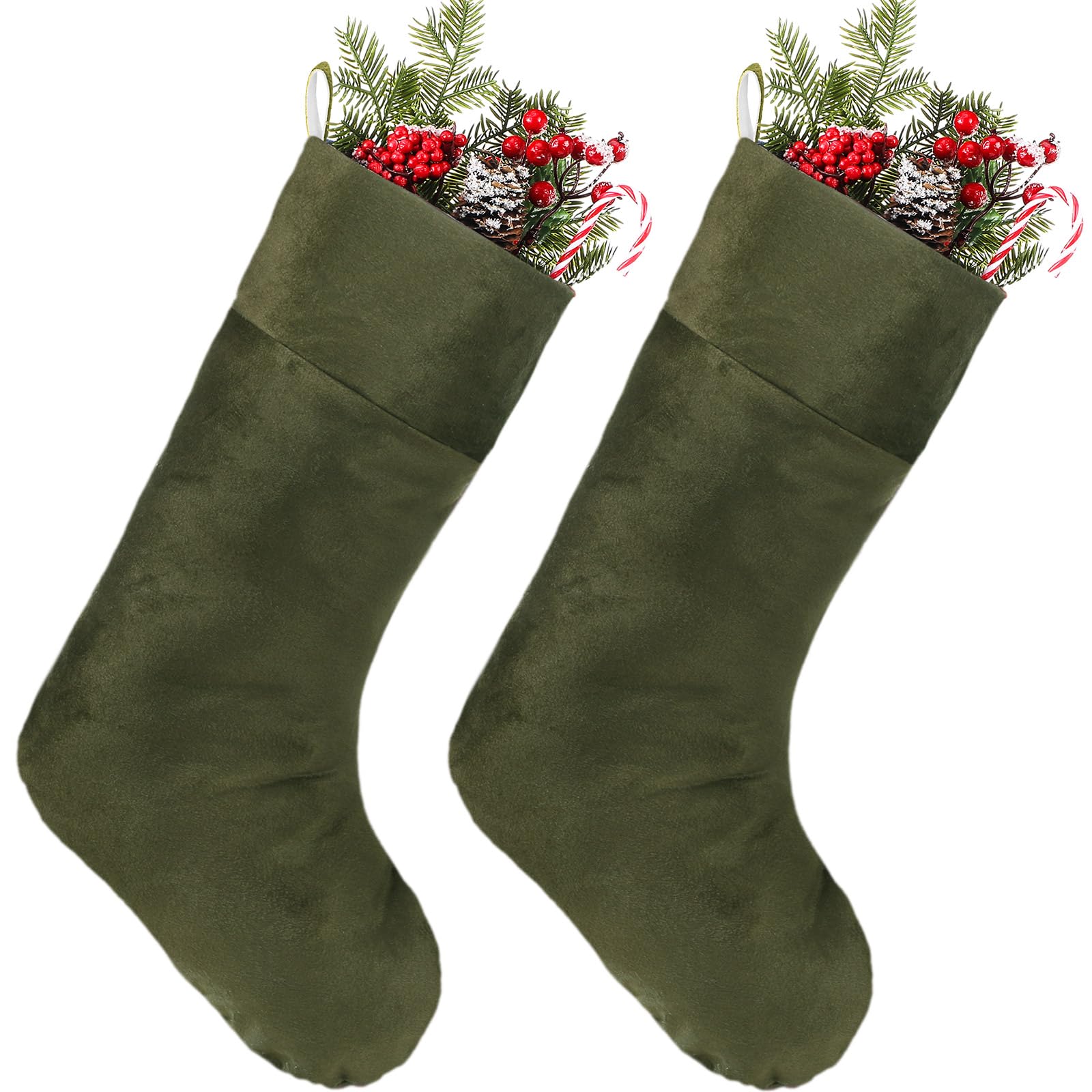 Juinipe Christmas Velvet Stocking 10 x 19 Inch Christmas Hanging Stockings Xmas Sock Spooky for Fireplace Christmas Tree Ornament Holiday Season Party Decorations (Green, 2)