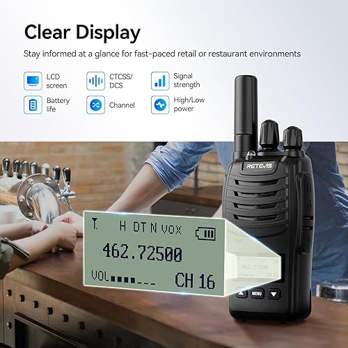 Miniatura 2 de Retevis H777D Walkie Talkies para adultos con pantalla LCD, carga tipo C, radio de mano de 2 vías FRS de largo alcance, recargable manos libres,