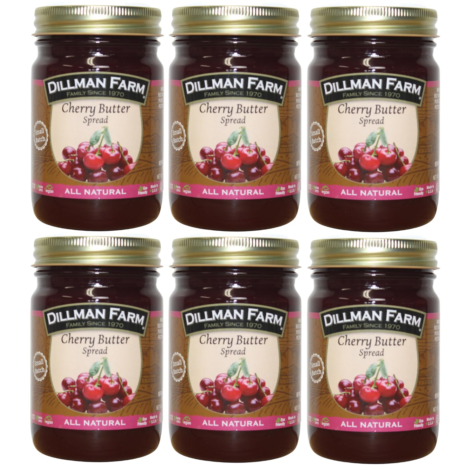 Dillman Farm All Natural Cherry Butter - Gluten-Free, Non-GMO, Vegan, Kosher, Preservative-Free, Corn Syrup Free - Made in USA, 16oz (Pack of 6)