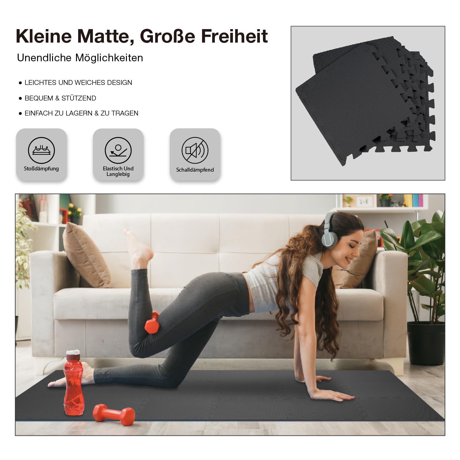 AIRHOP Bodenschutzmatte Fitness Matte Extra Dicke Bodenmatten, rutschfeste Schutzmatten Fitnessraum, Fitness Boden, Sportboden, Poolunterlage, [31x31cm] - 18 Fallschutzmatten