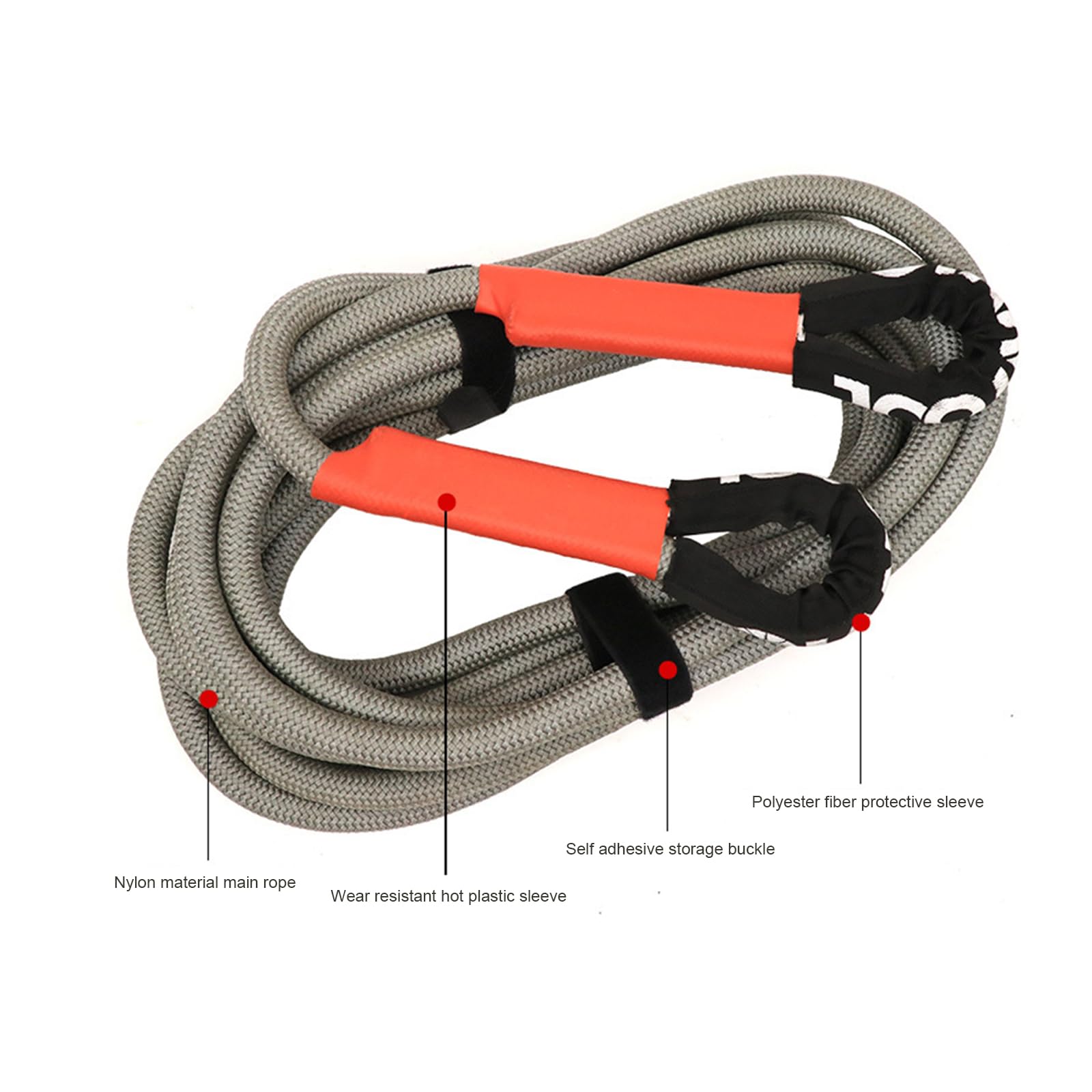 Cuerda de Remolque de recuperación cinética de 5M/8M/10M, Cuerda de Arranque Resistente Que se estira para ATV UTV Tractor Trailor Truck, Bolsa de Almacenamiento incluida (Gris) 8M