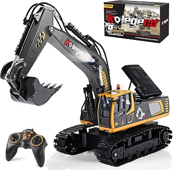 118 Scale Remote Control Excavator, RC Excavator Toy with Metal Shovel, Real Digging in Dirt & Sand, 11 Channel Construction Vehicle, 2 Rechargeable Batteries, Excavator Toys for Boys Ages 6-12