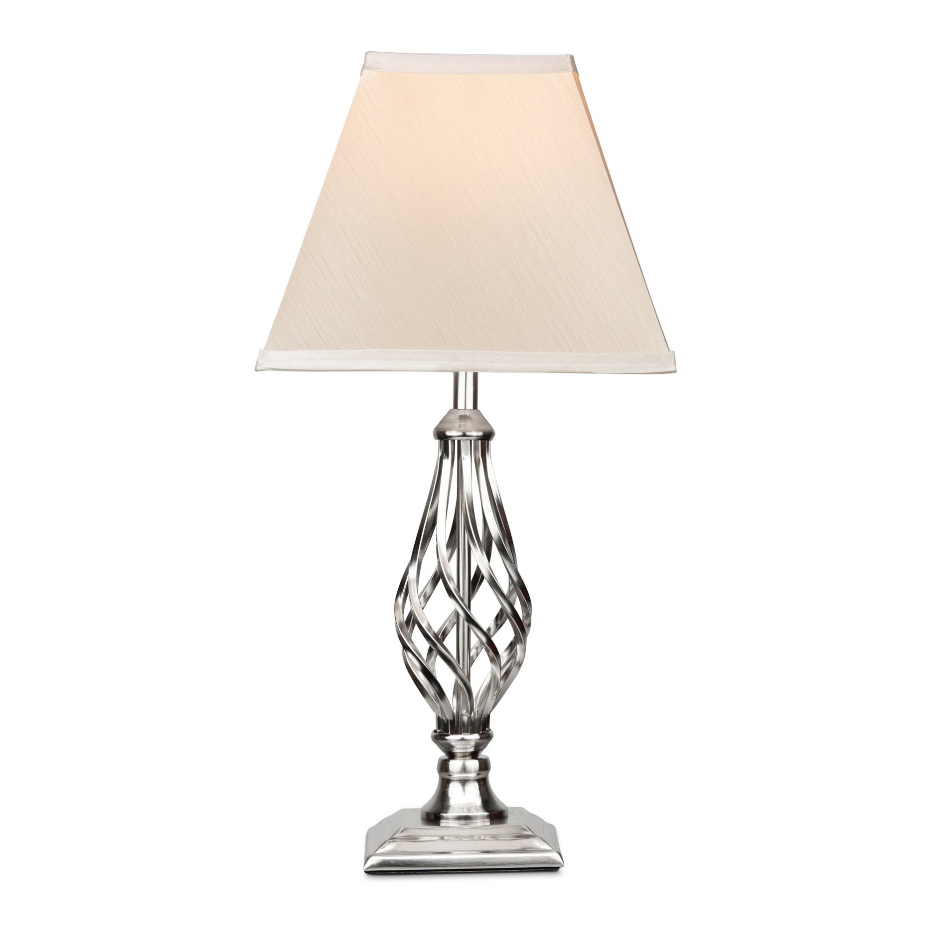 Lighting Supermarket Kingswood Barley Twist Square Base Traditional Table Lamp - Satin Silver