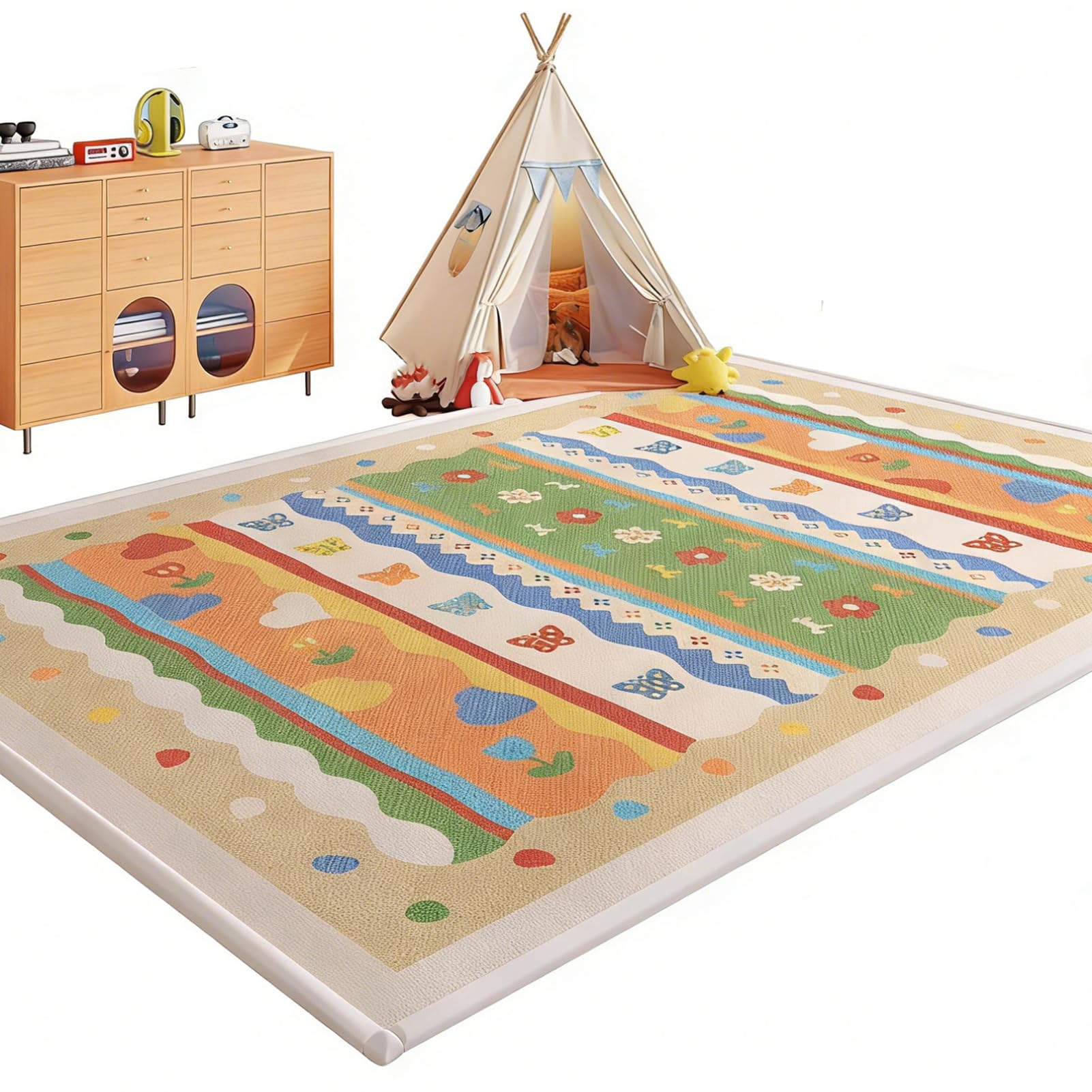Krabbelmatte Baby, 2cm Extra Dicke Spielmatte Kinder mit Memory Schaum Rutschfester Teppich Kinderzimmer Krabbeldecke, Kinderteppich, Baby Spielmatte für Bauchlage 120 x 120 cm