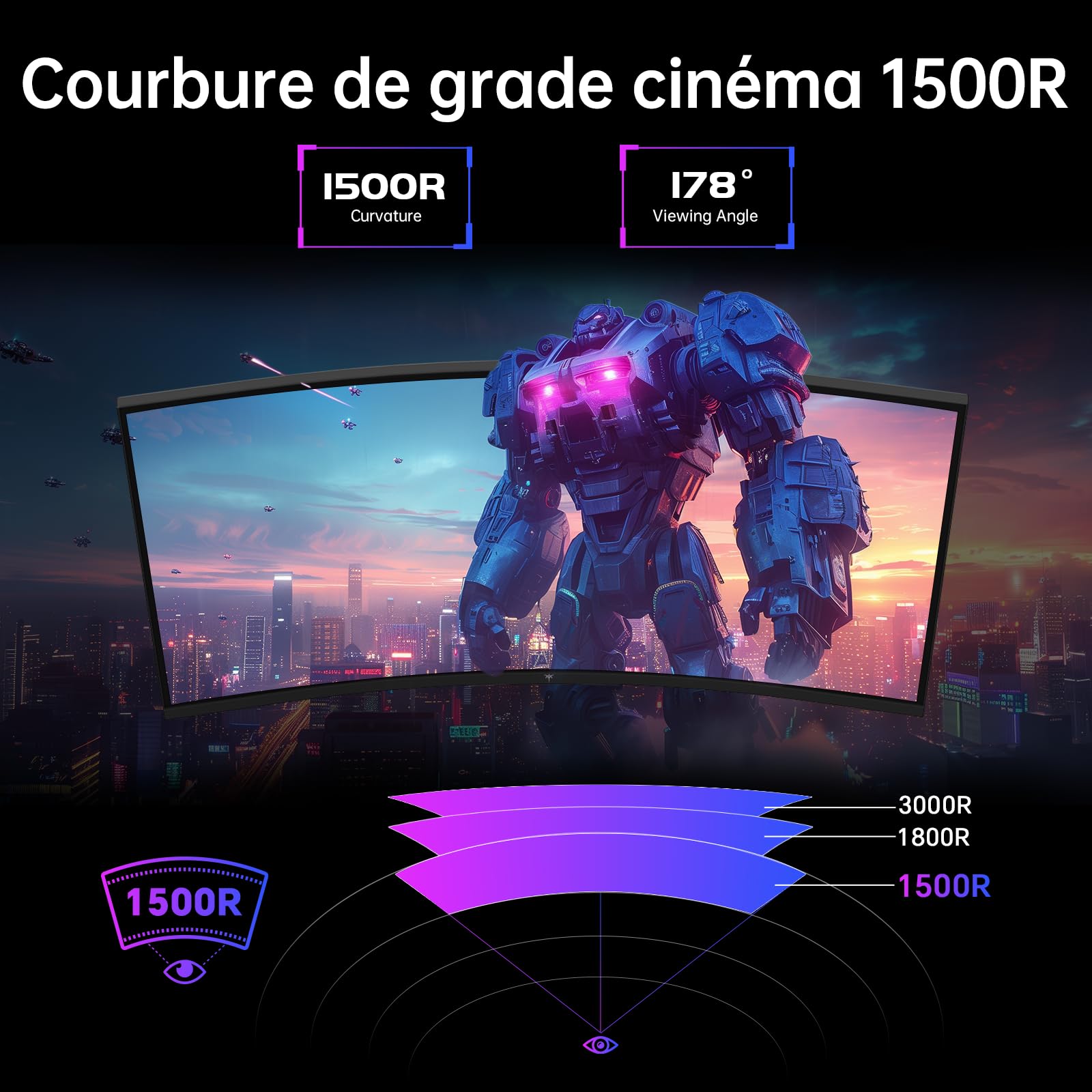 KTC Écran PC Gamer Incurvé 32 Pouces | QHD@185Hz (OC) | Temps Réponse 1ms | Dalle HVA, Courbure 1500R | 96% DCI-P3, 99% sRGB, 1,07 Mds de Couleurs | HDR10 | VESA 100×100 | Faible Lumière Bleue | H32S5