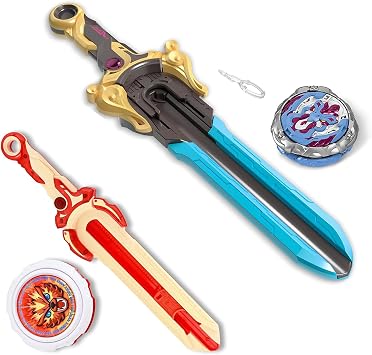 INFINITY NADO Battling Toys 2PCS, Battle Set with Spinning Top & Sword Launcher for Kids Boys Girls Age 5+, Mini Sword Battle Set Blazing War Bear & Gold Warrior Phoenix