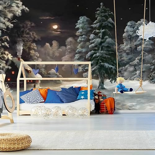 Miniatura 5 de VGHUYEVOGERE Murales de pared modernos 3D de pueblo nocturno de Navidad, papel tapiz autoadhesivo extraíble de PVC para decoración de pared de sala