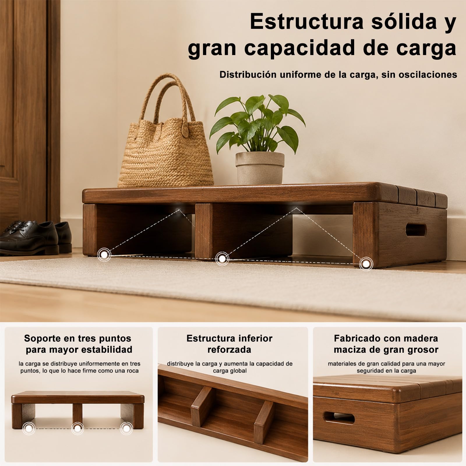 taburetes de Escalera portátiles, Base Antideslizante, no Requiere Montaje, reposapiés Largo, Taburete Madera Maciza, Madera para Interiores[Marrón sin Panel Frontal 40×30×15cm]