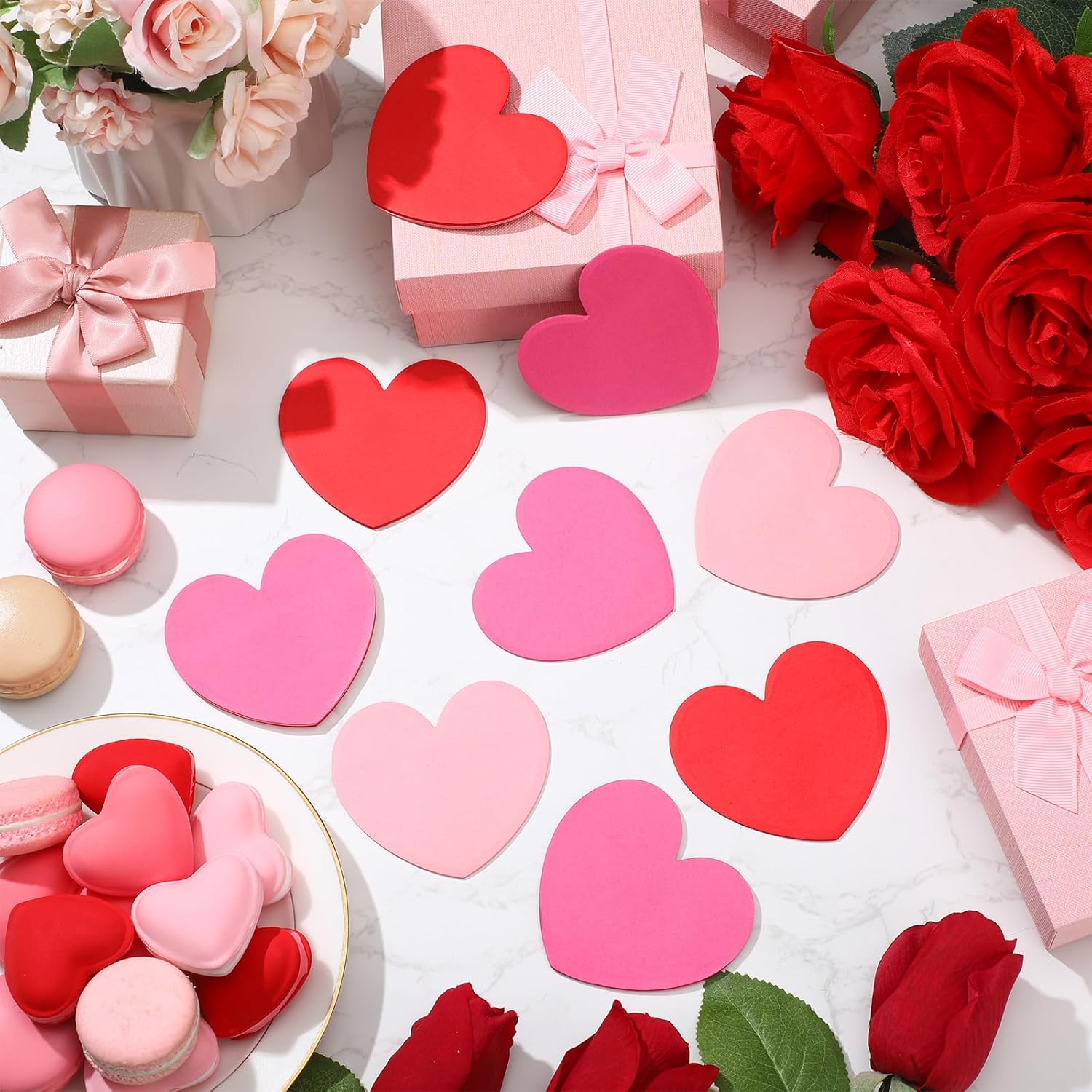 Teling 96 Pcs 2880 Sheets Heart Sticky Notes 3 x 3 Inch Heart Notepads Cute Note Pads Removable Self Stick Mixed 3 Color Sticky Memo for Office Business School Home Valentine's Day Girl Women