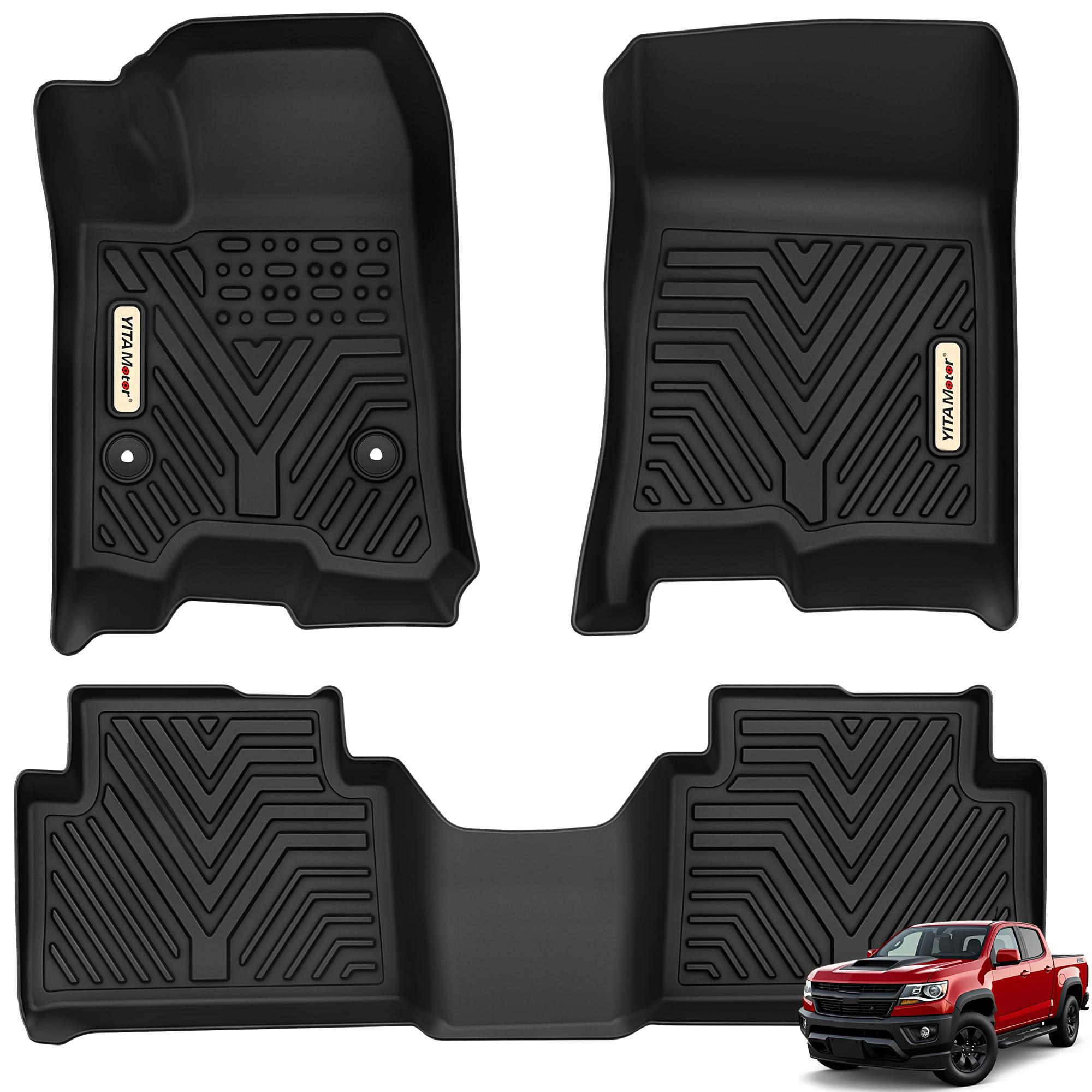 YITAMOTOR Floor Mats Compatible for Chevrolet Chevy Colorado Crew Cab 2023 2024 & GMC Canyon 2023 2024, TPE All Weather Protection Slush 1st & 2nd Row Floor Liners, Black