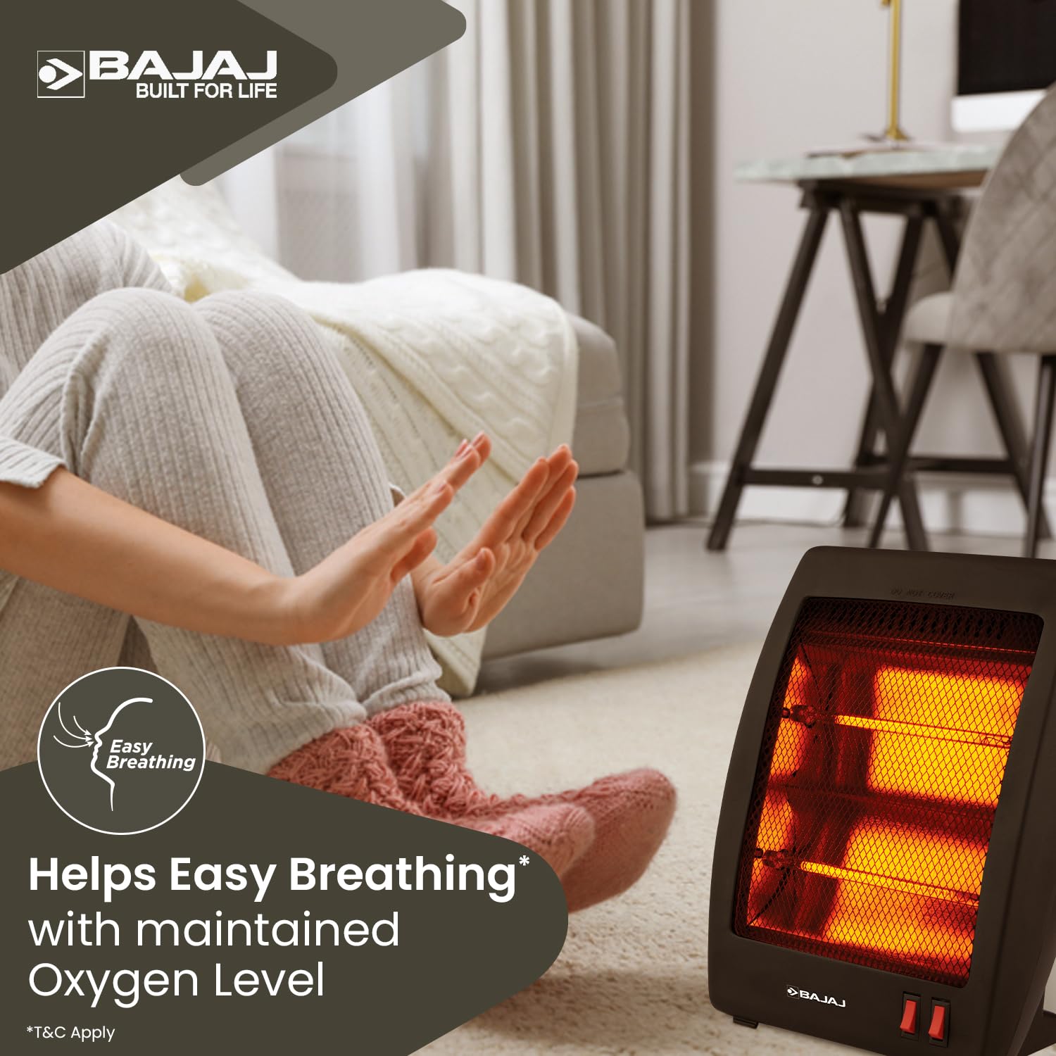 Bajaj RH2C Carbon 800 Watts Room Heater | 2 Heat Settings (400 W / 800 W) | DuraElements | Portable And Light To Carry | ISI Certified | 2 Yr Warranty 【Black】 1