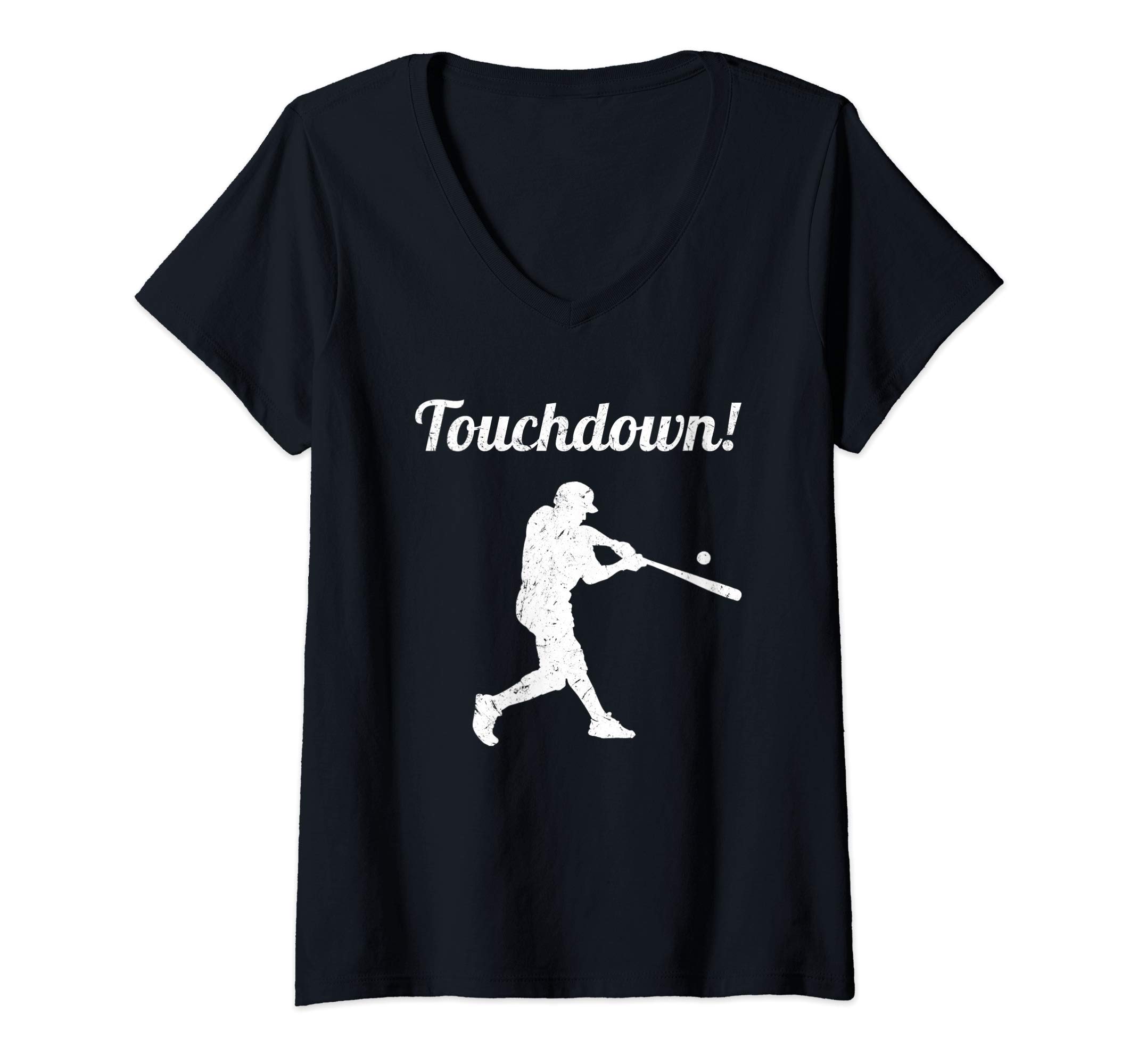 Womens Touchdown Funny Baseball V-Neck T-Shirt