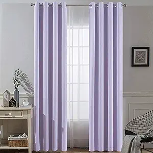 Yakamok Blackout Curtains Room Darkening Thermal Insulated Window Panels,Solid Grommet Top Drapes for Bedroom/Living Room(52Wx90L, Lilac, 2 Panels)