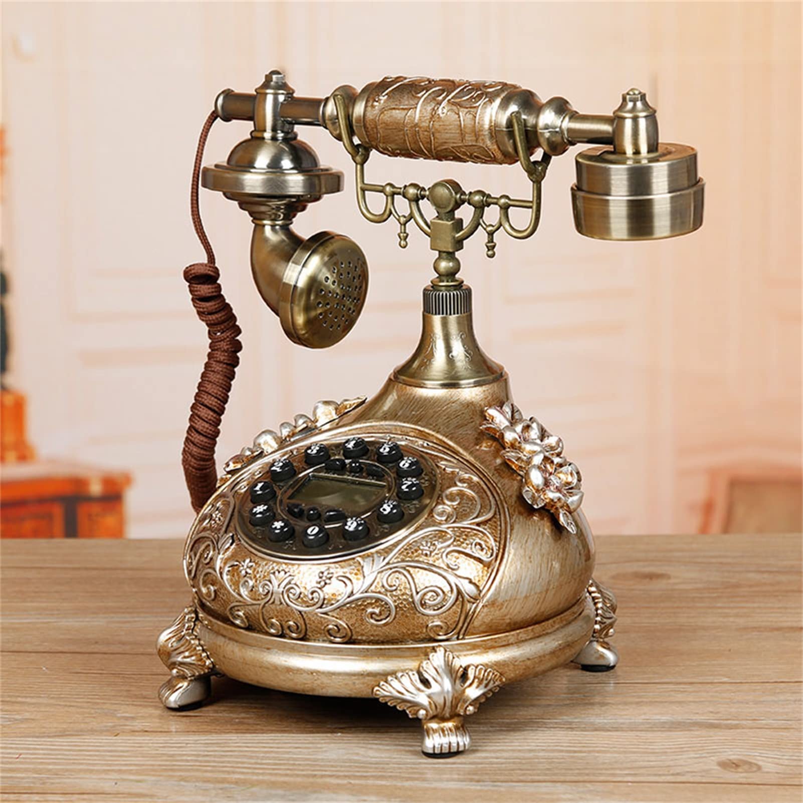 WangXLDD Dekoracyjne telefony retro staromodny telefon z tarczą dotykową, vintage mechaniczny telefon stacjonarny telefon stacjonarny na biurko do domu, biura, baru, hotelu (bez podświetlenia)