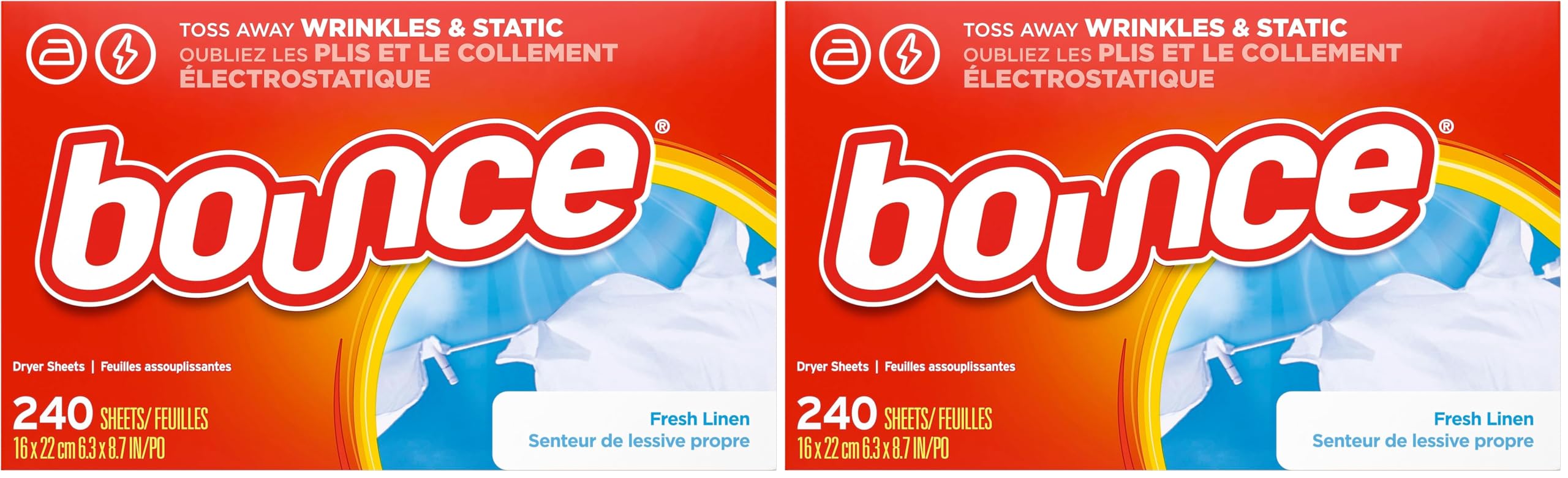Bounce Dryer Sheets Laundry Fabric Softener, Fresh Linen Scent, 240 Count (Pack of 2)