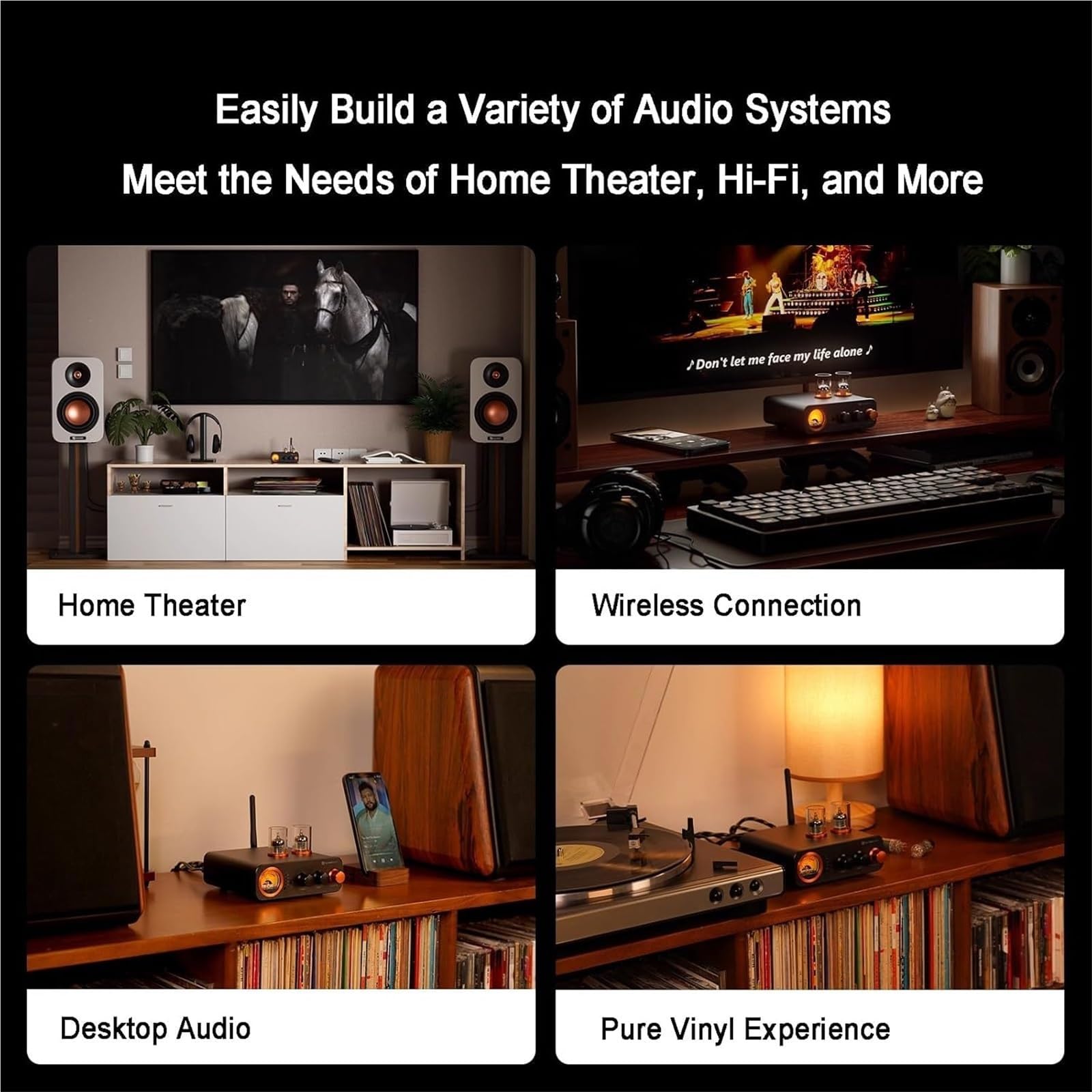 Amplificador Integrado de Tubo, Amplificador de Potencia estéreo de Audio doméstico de 2 Canales, Amplificador de Tubo híbrido estéreo Integrado, con Control Remoto y Tubos de vacío, entrad