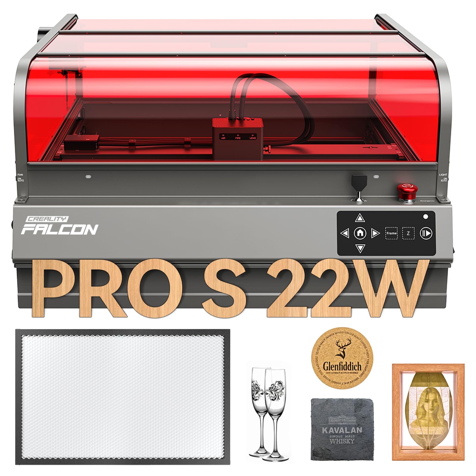 Creality Laser Engraver Faclon2 Pro S 22W Desktop Diode Laser Cutter and Engraver Machine with Enclosure,Smart Camera,Air Assist, Auto Focus Engraving Machine
