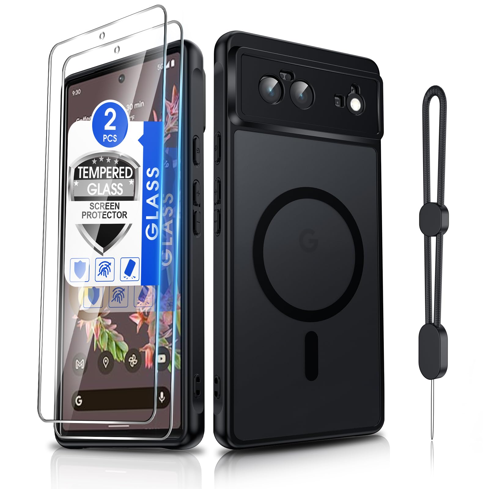 Dizn Magnetic for Google Pixel 6 Phone Case:[Fit for MagSafe]Wireless Charging,with Tempered Glass Screen Protector,Matte Translucent,Military-Grade Protective for Pixel 6,Funda para 6.4" Pixel6,Black