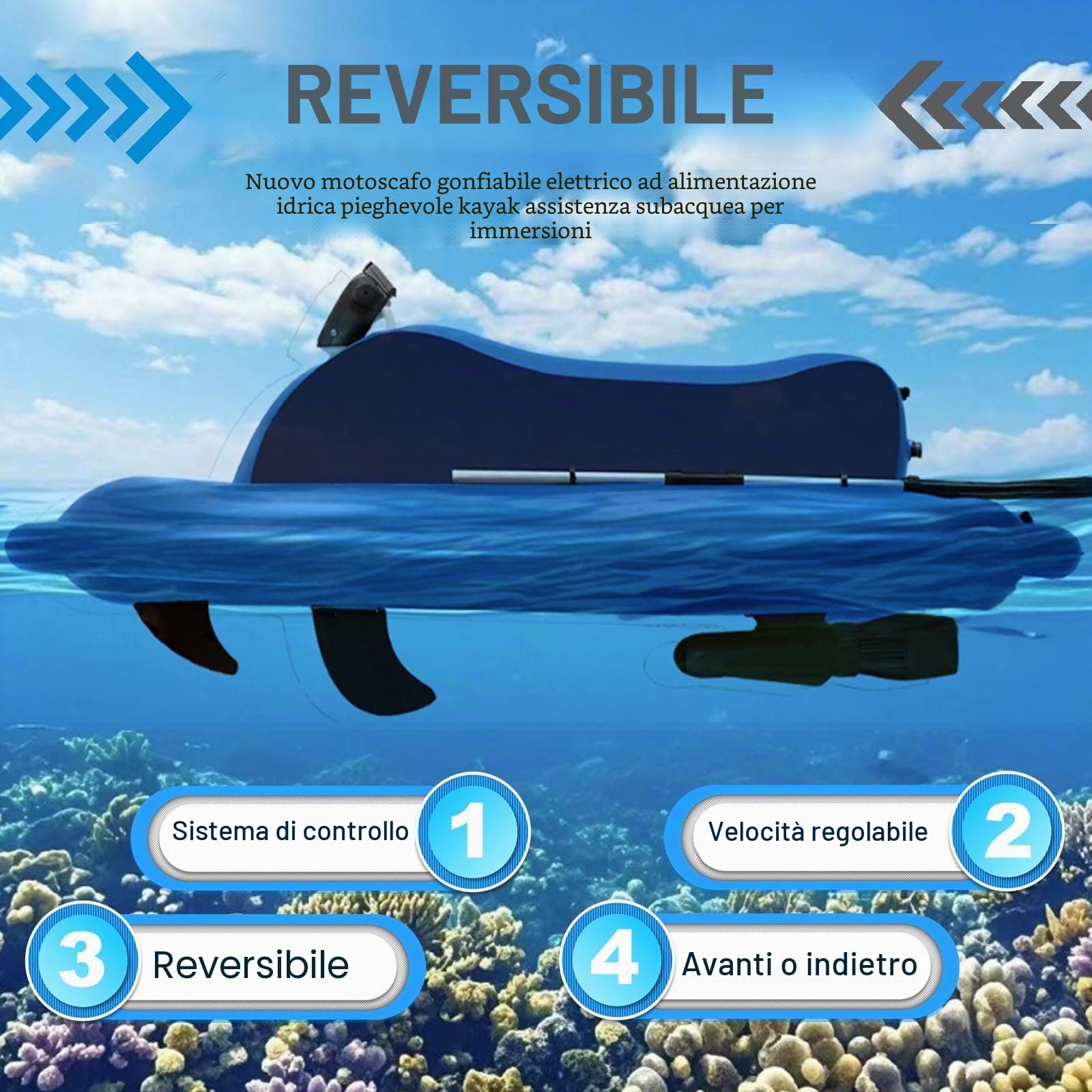 Moto d'Acqua Elettrico Gommone Gonfiabile, Scooter Subacqueo 500W-Elic Subacquea con Batteria da 130 Min E 10000 mAh, Giocattoli da Piscina per Adulti/Bambini,Boat