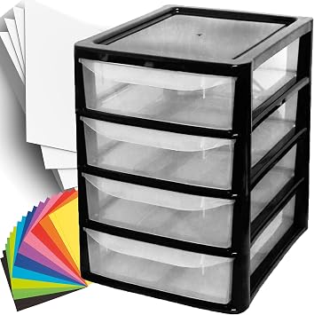 A4 Desktop Plastic Storage Drawers Table Top Organiser 4 Pull Out Drawers Storage Tower Unit For Home, School, Office, Bedroom & Living Room 1, Black