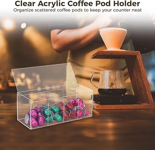 Miniatura 2 de Varku Soporte acrílico para cápsulas de café, organizador de cápsulas de café de 4 compartimentos con tapa, estuche de almacenamiento transparente